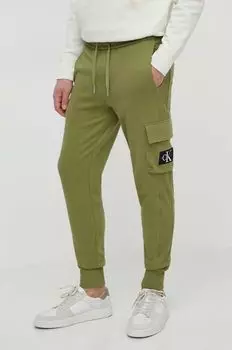 Хлопковые спортивные штаны Calvin Klein Jeans, зеленый