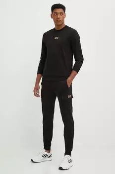 Хлопковые спортивные штаны EA7 Emporio Armani, черный