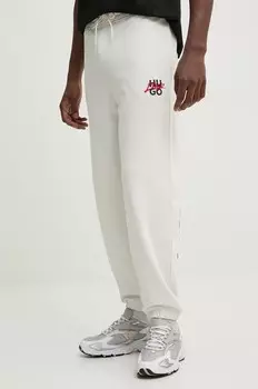 Хлопковые спортивные штаны HUGO, бежевый