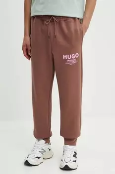 Хлопковые спортивные штаны Hugo Blue, коричневый