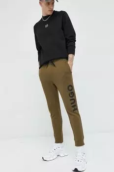 Хлопковые спортивные штаны Hugo, зеленый