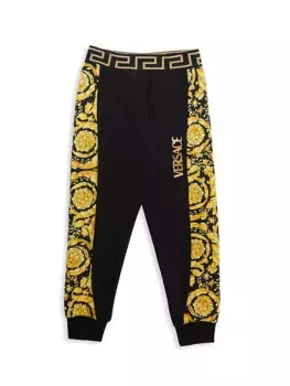 Хлопковые спортивные штаны Little Kid's Barocco Versace, черный
