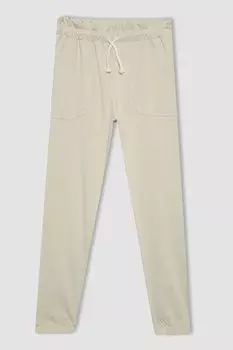Хлопковые спортивные штаны с галстуком Defacto, бежевый