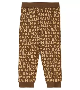 Хлопковые спортивные штаны с логотипом Balmain, коричневый