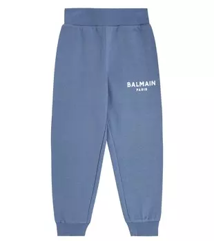 Хлопковые спортивные штаны с логотипом Balmain, синий