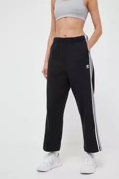 Хлопковые спортивные штаны с открытым подолом adidas Originals, черный