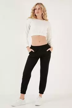 Хлопковые спортивные штаны стандартного кроя с карманами и эластичной резинкой на талии и штанинах 5865313 Lela