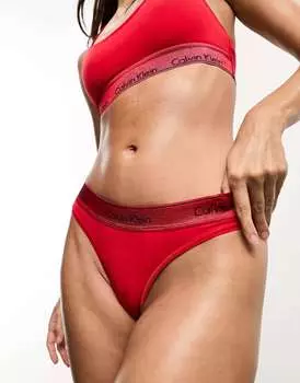 Хлопковые стринги с высокой талией Calvin Klein Modern Красные