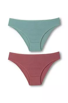 Хлопковые текстурированные трусы в рубчик, женские трусики, 2 предмета HNX, пудрово-зеленый