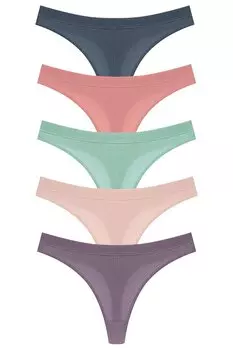 Хлопковые текстурированные женские трусики-стринги в рубчик, 5 шт. HNX, смешанный
