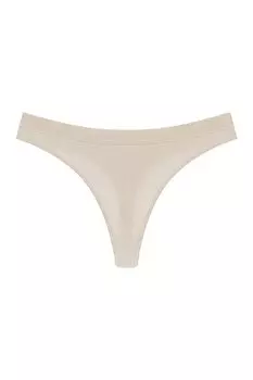 Хлопковые текстурированные женские трусики-стринги в рубчик HNX, экрю