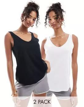 Хлопковые топы на бретелях с овальным вырезом ASOS DESIGN Ultimate, упаковка из 2 шт. SAVE - MULTI