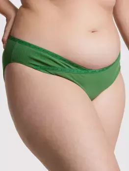 Хлопковые трусики бикини в рубчик с логотипом Pink, цвет Forest Pine