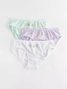 Хлопковые трусики для девочек с принтом, 3 шт. LCW Kids, оптический белый