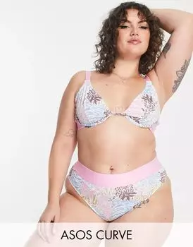 Хлопковые трусы с высокой талией и пастельным животным принтом ASOS DESIGN Curve Betty