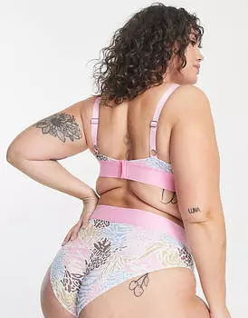Хлопковые трусы с завышенной талией пастельных тонов ASOS DESIGN Curve Betty