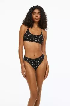 Хлопковые трусы-стринги, 3 шт. H&amp;M, темно-коричневый/маленькие цветы