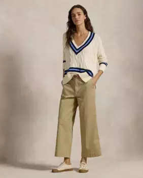 Хлопковые женские брюки клеш с высокой посадкой Polo Ralph Lauren, цвет Kaki
