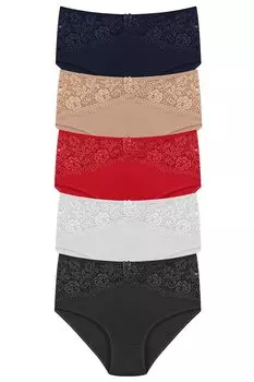 Хлопковые женские трусики больших размеров с перевернутым V-образным вырезом и кружевом спереди, высокая талия, 5 шт. HNX, смешанный