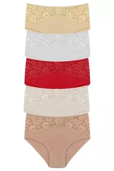 Хлопковые женские трусики больших размеров с перевернутым V-образным вырезом и кружевом спереди, высокая талия, 5 шт. HNX, смешанный ассортимент