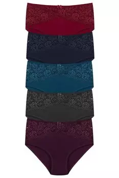 Хлопковые женские трусики больших размеров с перевернутым V-образным вырезом и кружевом спереди, высокая талия, 5 шт. HNX, темно-сине-черный