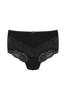 Хлопковые женские трусики больших размеров с V-образным вырезом и высокой талией сзади и спереди HNX, черный