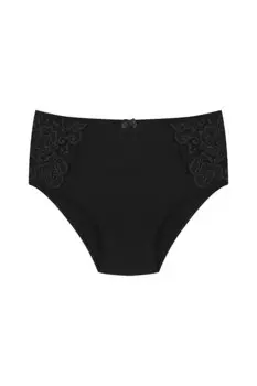 Хлопковые женские трусики больших размеров с высокой талией и кружевом по бокам HNX, черный