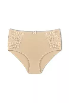 Хлопковые женские трусики больших размеров с высокой талией и кружевом по бокам HNX, кожа
