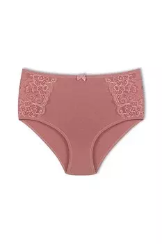 Хлопковые женские трусики больших размеров с высокой талией и кружевом по бокам HNX, норка