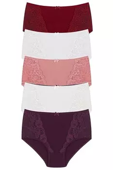 Хлопковые женские трусики больших размеров с высокой талией и кружевом спереди, 5 шт. HNX, смешанный ассортимент
