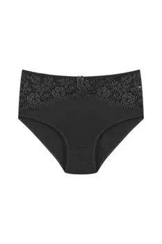 Хлопковые женские трусики больших размеров с завышенной талией и перевернутым V-образным вырезом спереди и кружевом спереди HNX, черный