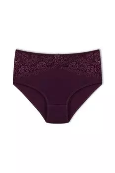 Хлопковые женские трусики больших размеров с завышенной талией и перевернутым V-образным вырезом спереди и кружевом спереди HNX, фиолетовый
