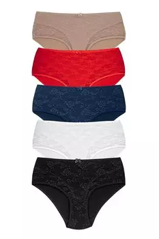 Хлопковые женские трусики Lez с кружевом и высокой талией спереди на подкладке, 5 шт. HNX, смешанный