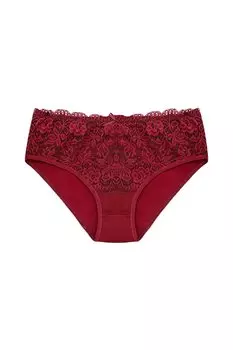 Хлопковые женские трусики с кружевной отделкой спереди на талии HNX, бургундия