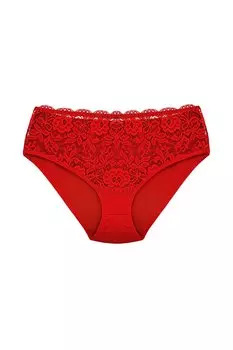 Хлопковые женские трусики с кружевной отделкой спереди на талии HNX, красный