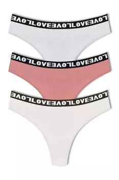 Хлопковые женские трусики-стринги LOVE с кружевной спинкой, 3 предмета HNX, белый