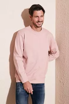 Хлопковый базовый свитшот стандартной посадки с круглым вырезом 5905521 Buratti, пудрово-розовый