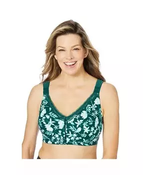 Хлопковый бюстгальтер без косточек больших размеров с застежкой спереди Comfort Choice, зеленый