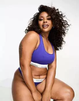 Хлопковый бюстгальтер без косточек Calvin Klein Curve Modern синего цвета