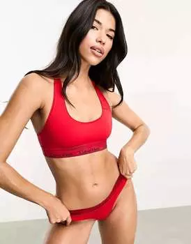 Хлопковый бюстгальтер без косточек Calvin Klein Modern красного цвета