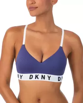 Хлопковый бюстгальтер без косточек с логотипом DKNY, синий