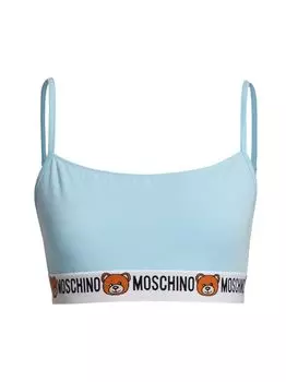 Хлопковый бюстгальтер без косточек с логотипом Underbear Moschino, синий