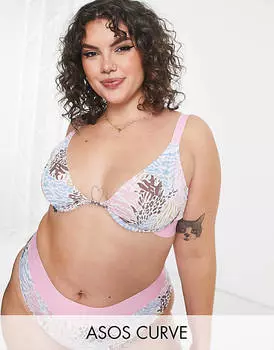Хлопковый бюстгальтер на косточках ASOS DESIGN Curve Betty пастельных животных