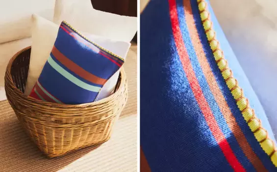 Хлопковый чехол на подушку в полоску x коллаж Zara Home, мультиколор