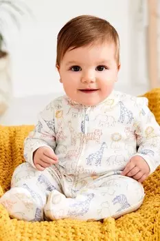 Хлопковый детский комбинезон с принтом и застежкой-молнией Jojo Maman Bb, бежевый