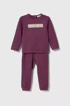 Хлопковый детский спортивный костюм Calvin Klein Jeans, бордовый