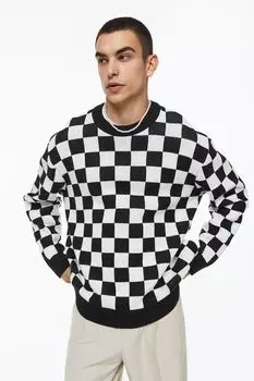 Хлопковый джемпер оверсайз H&amp;M, черный/белый в клетку