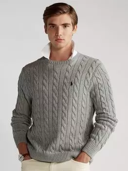 Хлопковый джемпер Polo Big & Tall косой вязки Ralph Lauren, палевый серый вереск