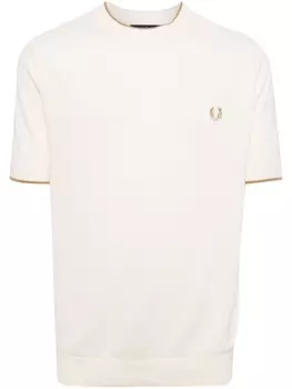 Хлопковый джемпер с короткими рукавами и вышитым логотипом Fred Perry, белый