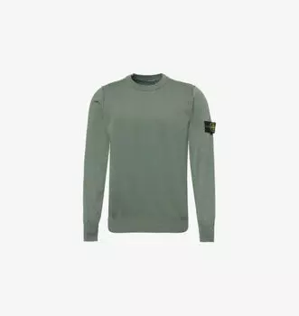 Хлопковый джемпер с круглым вырезом и фирменной нашивкой Stone Island, цвет musk